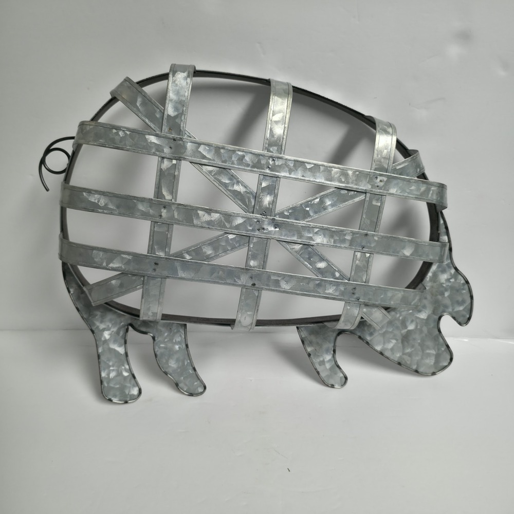 Farmhouse Galvanized Metal Pig Wire Wall Basket Rustic Country Primitive Decor - Picture 6 of 13